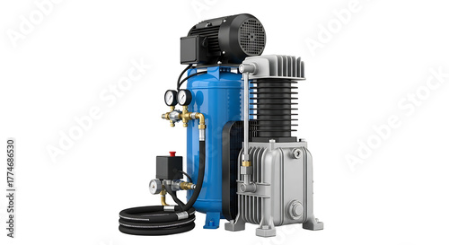 Industrial Air Compressor Machine with Blue Tank and Black Motor
