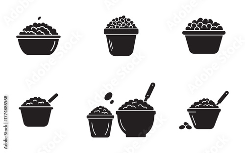 Various Bowls of Grain Silhouettes Vector Illustration Perfect for Culinary Designs and Food Related Projects