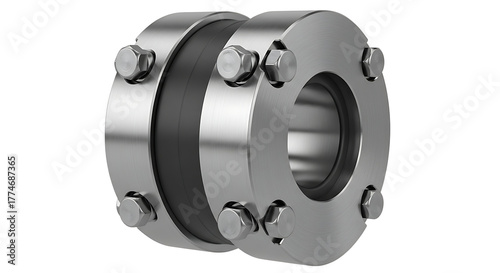 Mechanical Bearing Metal Component with Bolts on White Background
