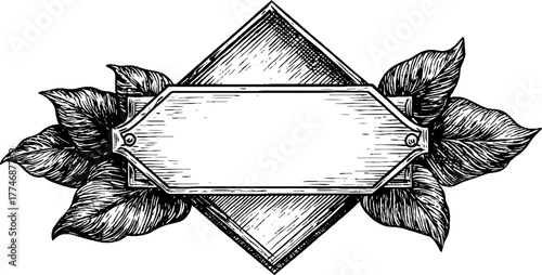 Vintage engraved diamond ornamental frame with scroll corners for retro design