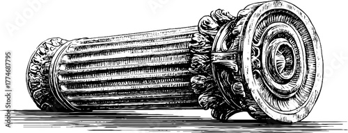 Vintage doric column with fluted shaft and simple capital for architectural design