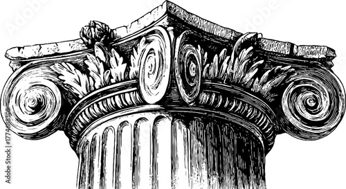 Ancient column capital fragment with decorative engraving