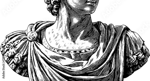 Classical sculpture torso engraving - ancient marble art for design and print