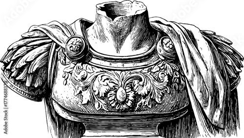 Classical marble statue torso engraving - ancient art concept for historical design