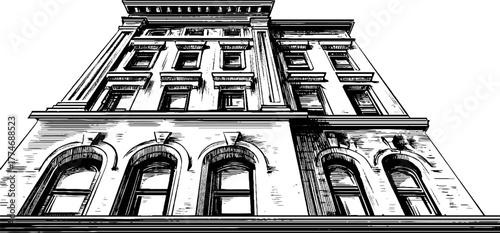 Elegant georgian building facade with tall windows and ornate details