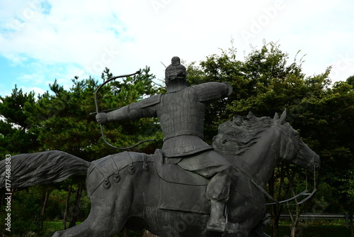 Statue of Ancient Korean Archer on Horseback