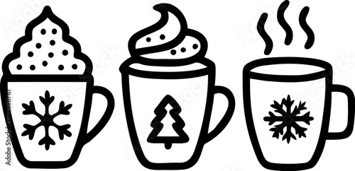 Festive Holiday Coffee Mugs with Snowflake and Christmas Tree Designs