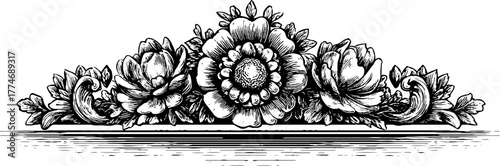 Vintage floral ornament divider with intricate scrolls for design and decoration