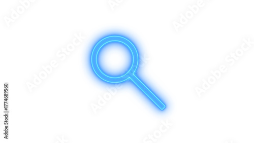 Neon magnifying glass search icon on transparent background. finding, discovery, analysis and zoom element