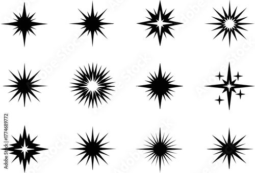 Wallpaper Mural Collection of black starburst and sparkle graphic elements, diverse shapes Torontodigital.ca