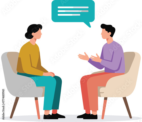 Man and Woman Having a Conversation with Speech Bubble Illustration