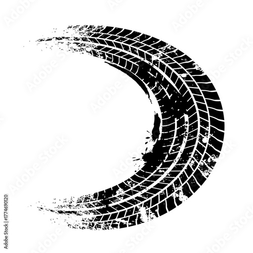 Dynamic tire track imprint conveys speed and power, ideal for automotive designs and racing themes with a grunge texture element