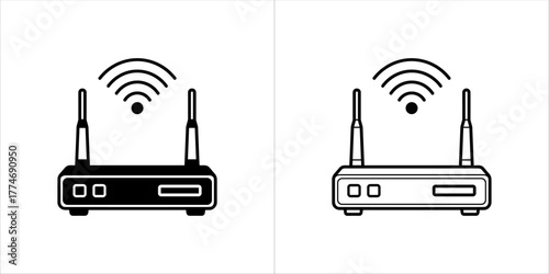 Vector art of wireless router with antennas and signal waves