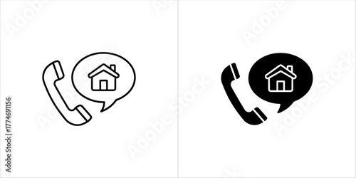 Vector art of telephone receiver with a house icon in a speech bubble