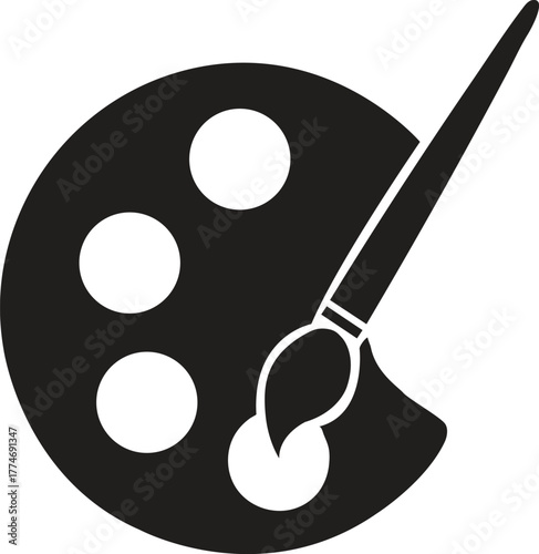 Artist Paint Palette and Brush solid black icon vector. Creativity, art, design, and painting symbol.