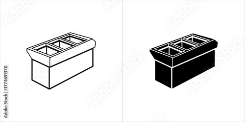 Vector art of cinder block icon, one outlined and one solid black