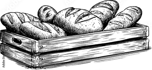 Modern engraved still life of bread basket in rectangular design for kitchen decor
