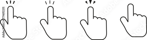 Hand cursor click icon set. Finger pointer vector illustration. Simple black and white design.