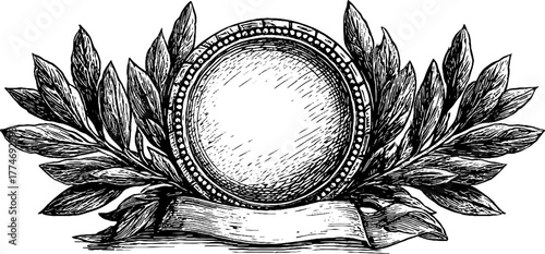 Vintage ornate circular frame with symmetrical leaf design for artistic decoration