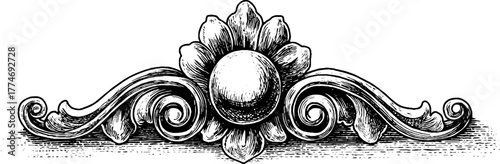 Ornate symmetrical engraved divider with detailed curls and floral design for classic decor