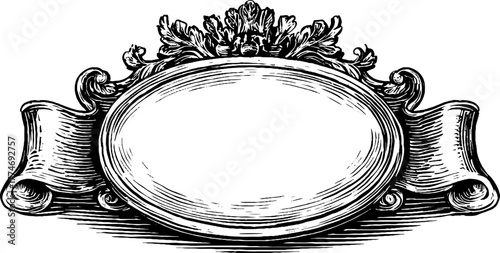 Ornate vintage oval frame with floral and scroll details for decorative design