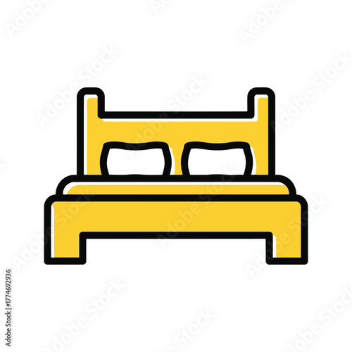Comfortable yellow bed with pillows isolated on transparent background