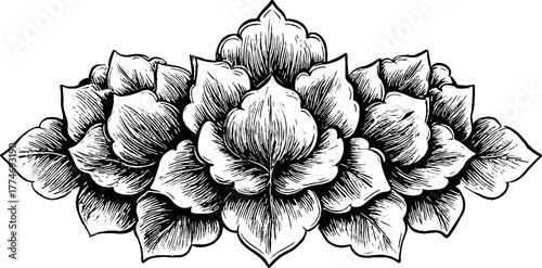 Vintage floral engraving pattern inspired by symmetric wallpaper design