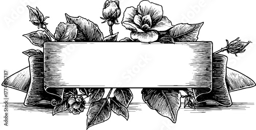 Ornate vintage rectangular border with scrolls and ribbons for decorative design