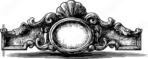 Ornate rectangular border with floral and shell motif design for print