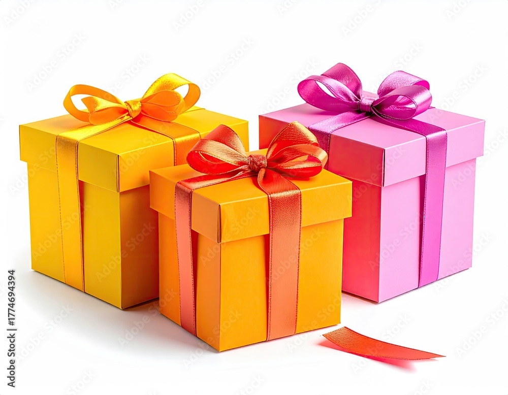 Obraz premium Three colorful wrapped gift boxes with ribbons (3)