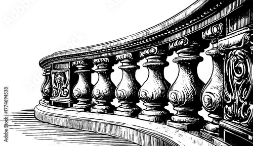 Renaissance balustrade design with curved profiles for architectural elements