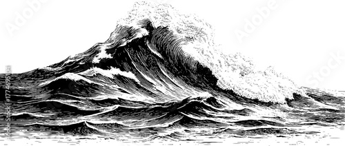 Engraved ocean waves with fine curved line pattern for nautical design