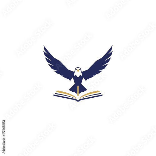 Majestic Eagle Soaring Over Open Book Symbolizing Knowledge, Freedom, and Wisdom