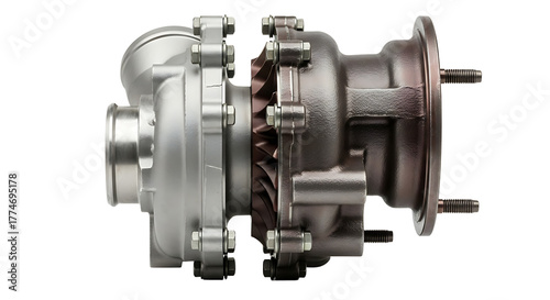 Automotive Turbocharger Metal Parts Engine Component on White Background