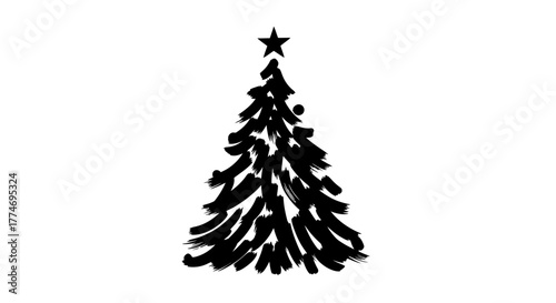 Stylized black Christmas tree with a star on top, on a white background.