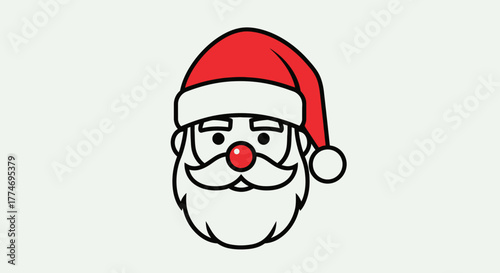 A simple cartoon illustration of Santa Claus's face, featuring a red hat, white beard, and rosy cheeks.