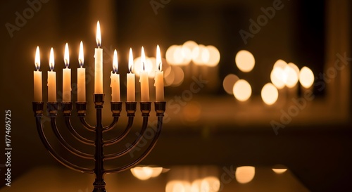 Celebrate Hanukkah with the warm glow of menorah candles lighting up the night, creating a beautiful and meaningful holiday moment