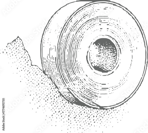 Vintage illustration of a snail shell with textured ground gastropod mollusk