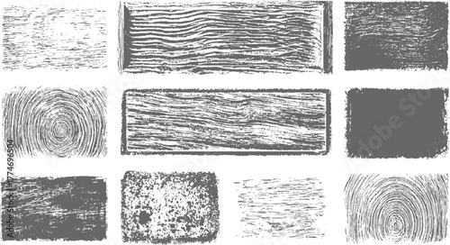 Collection of twelve textured grey and white grunge wood grain and fingerprint background elements vector