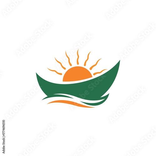 Vibrant sunrise over calming waters, perfect for travel agency branding 