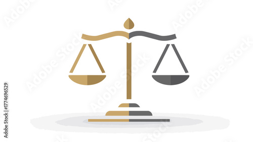 A gold and grey balance scale vector icon on a white background