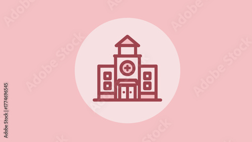 A Maternity Center Icon in a Circle on Pink Background
