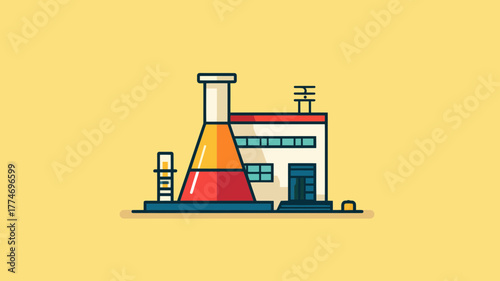 A Science Lab Icon Featuring a Building and a Flask in Vector Style