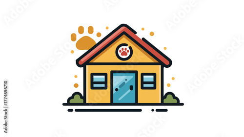 Cartoon Veterinary Clinic Icon With Paw Print And House Design