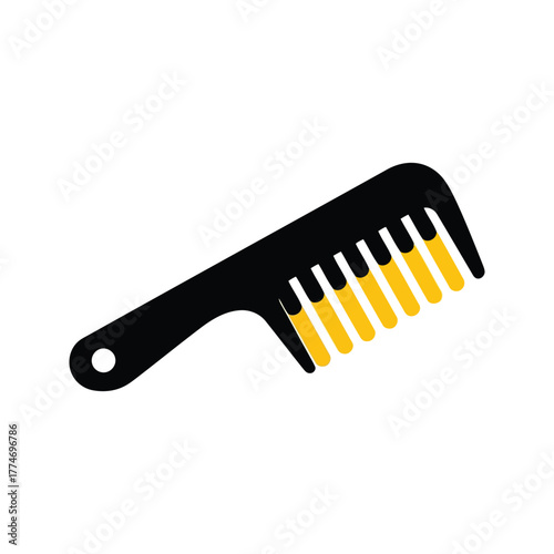Black comb with yellow teeth isolated on transparent background