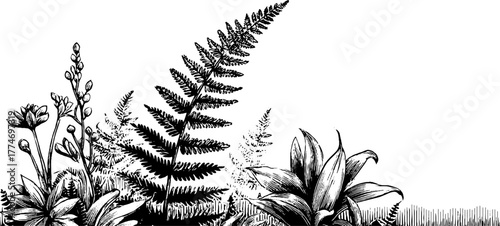 Natural pattern of ferns and foliage seamless design for print or poster