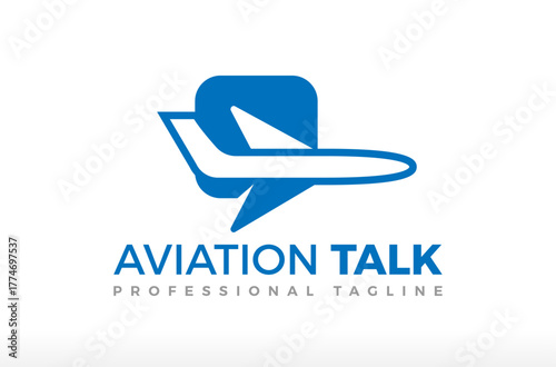 Aviation Talk Logo, Air Plane logo, Podcast Logo Design, sky jet icon, conversation with travel tourism industry, global international airline Vector Icon Symbol Silhouette Illustration brand business