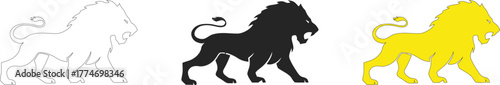 Lion silhouette in white, black and gold isolated