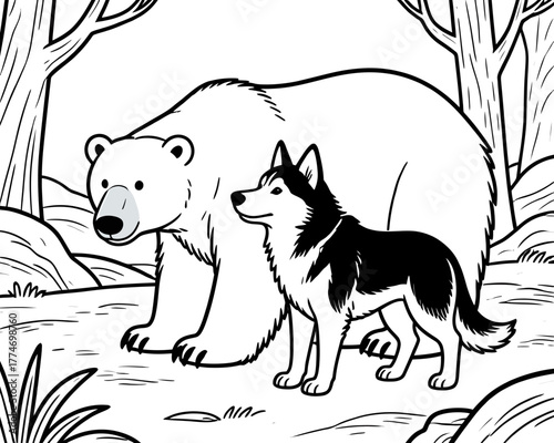 A husky and bear having a nice conversation