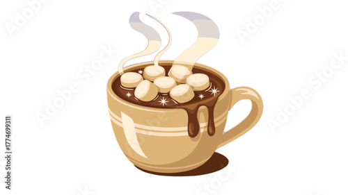 A cozy cup of hot chocolate with marshmallows.